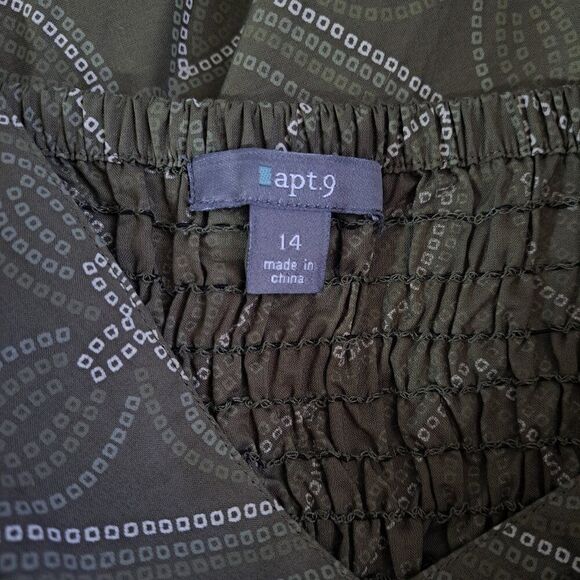 Apt.9 Women's Olive Green Ruffled Midi Summer Vacation Dress Smocked Back Sz 14 - Picture 8 of 9